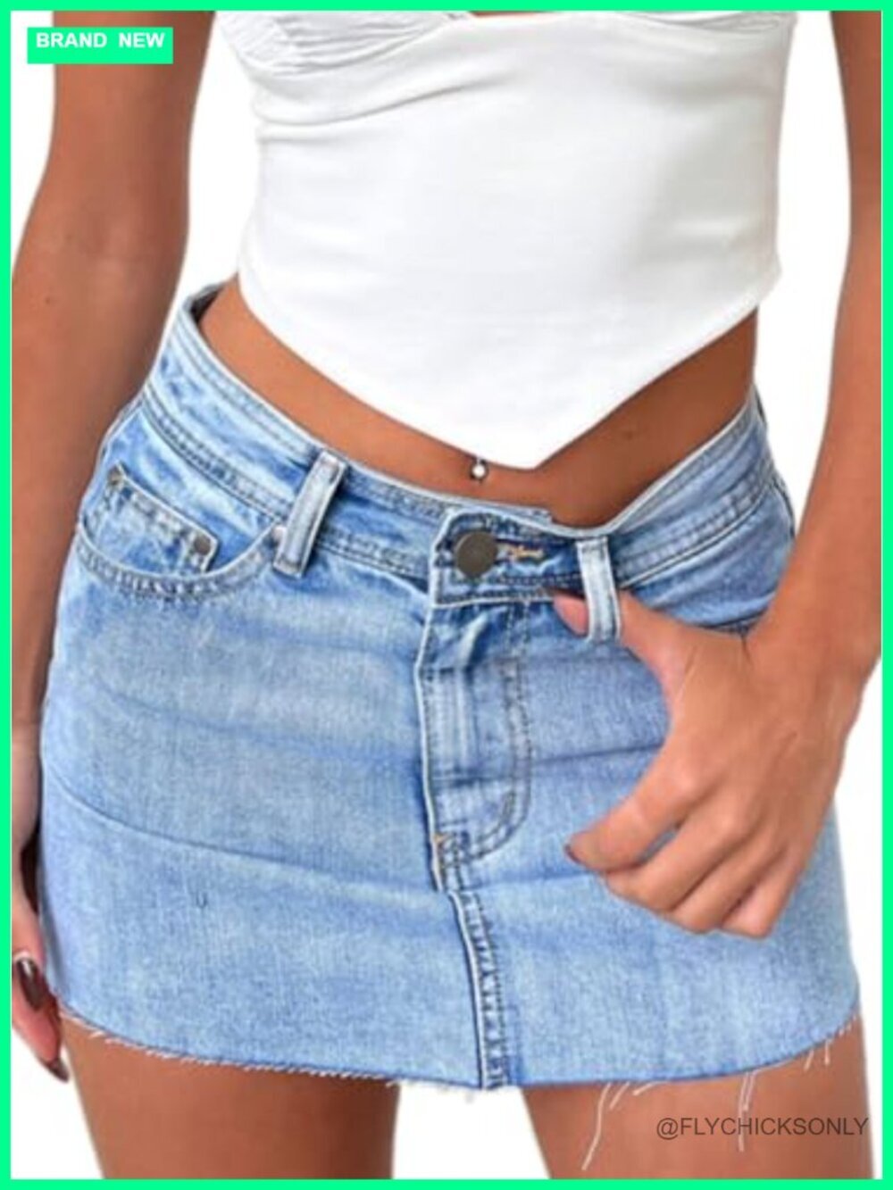 Stretch Denim Bodycon Mini Skirt Fringed Raw Hem